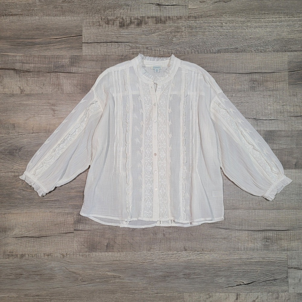 Sundance White Embroidered Lace Ruffle Blouse Top PM Petite Medium Cottagecore